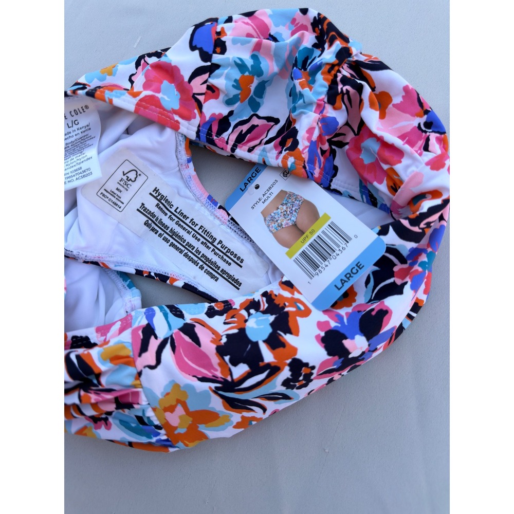 Anne Cole Floral High Waisted Ruched Bikini Bottoms UPF 50 NWT Large - Picture 8 of 8
